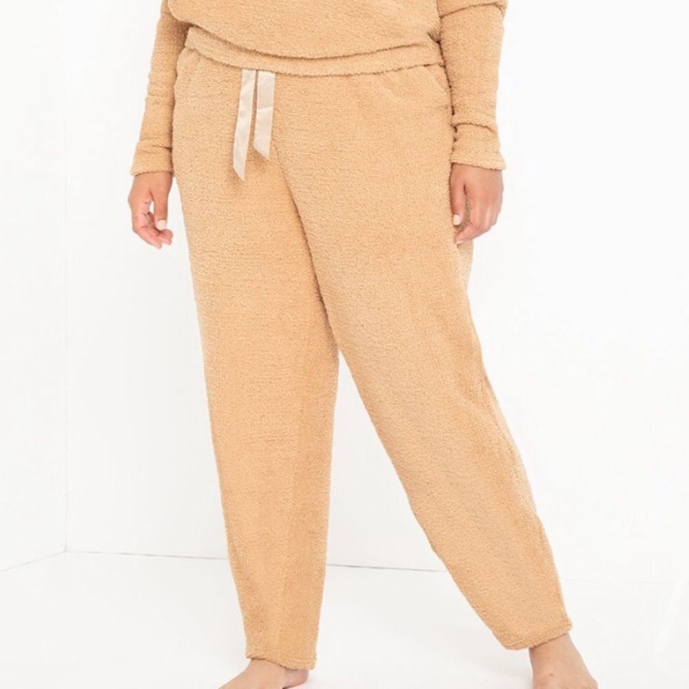 ELOQUII | Tan Drawstring Waist Teddy Pants Casual Lounge Sleep Women’s 26/28